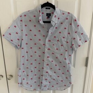 J.Crew Slim Fit Short-Sleeve Button-Up — Seersucker Stripe with Crab Print Med